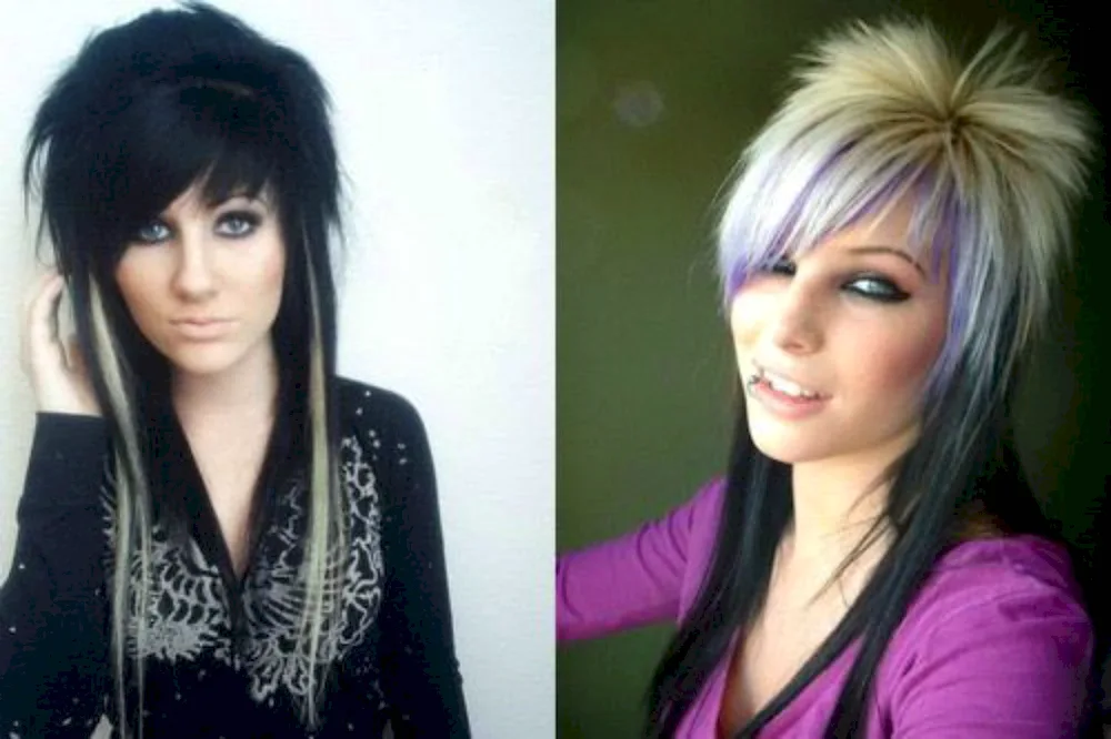 Haircut with long fringes and short topknot