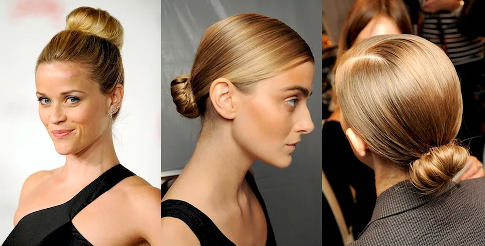 Strict bun hairstyles on short hair