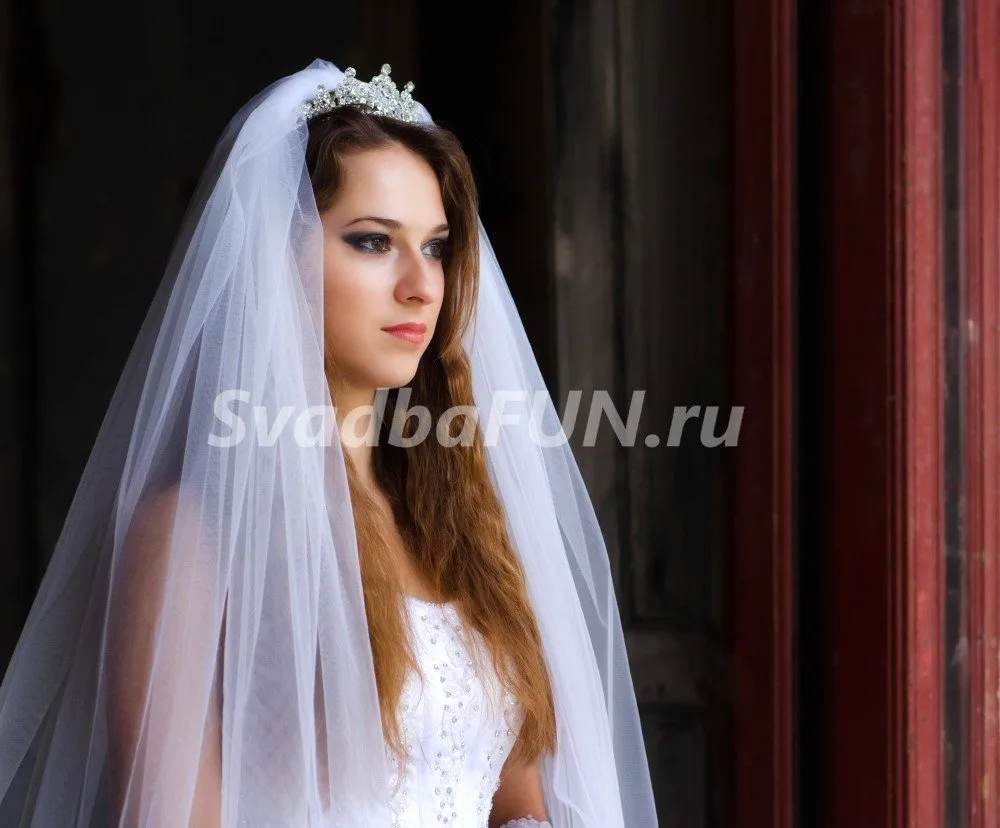 Wedding hairstyles on long hair with veil and tiara