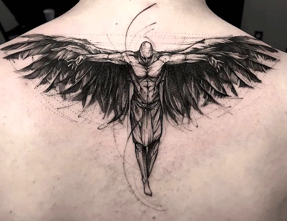 Adjusted angel wings tattoo