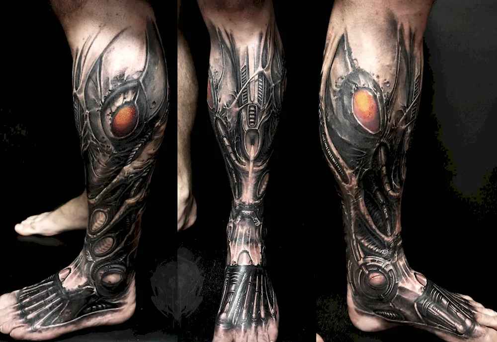 Biomechanics leg tattoo