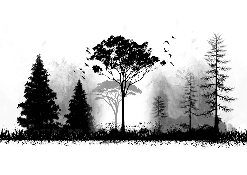 Blackwork forest tattoo sketch