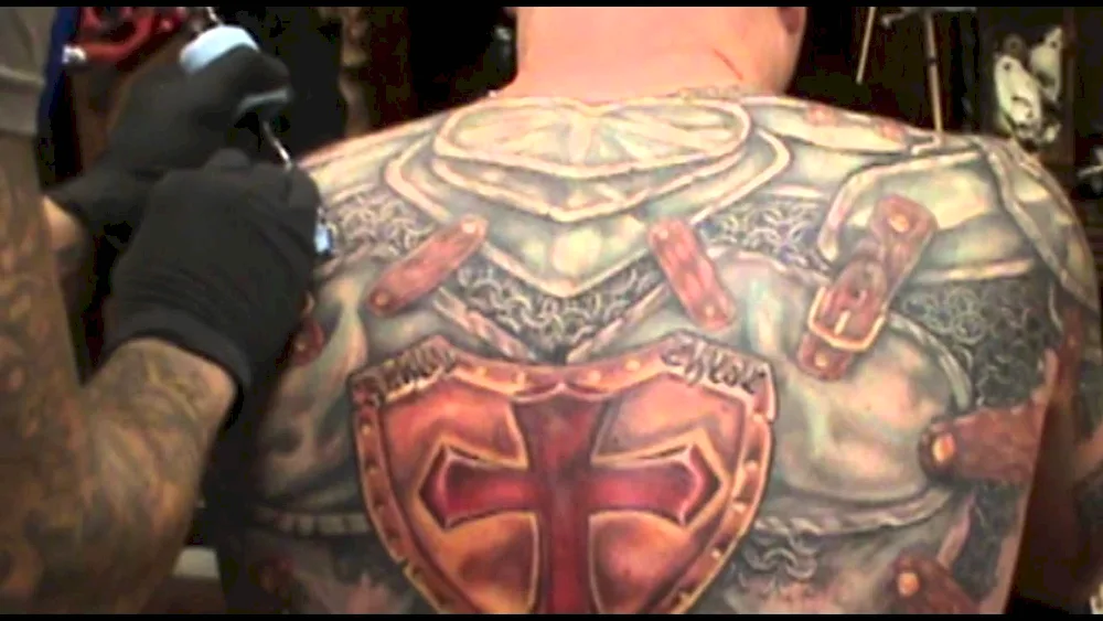 Slavic armour tattoo on shoulder