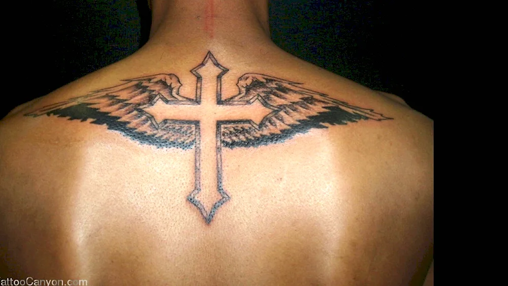 Men's back tattoo on back