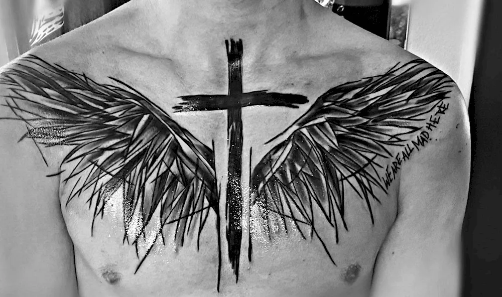 Tattoo cross with wings