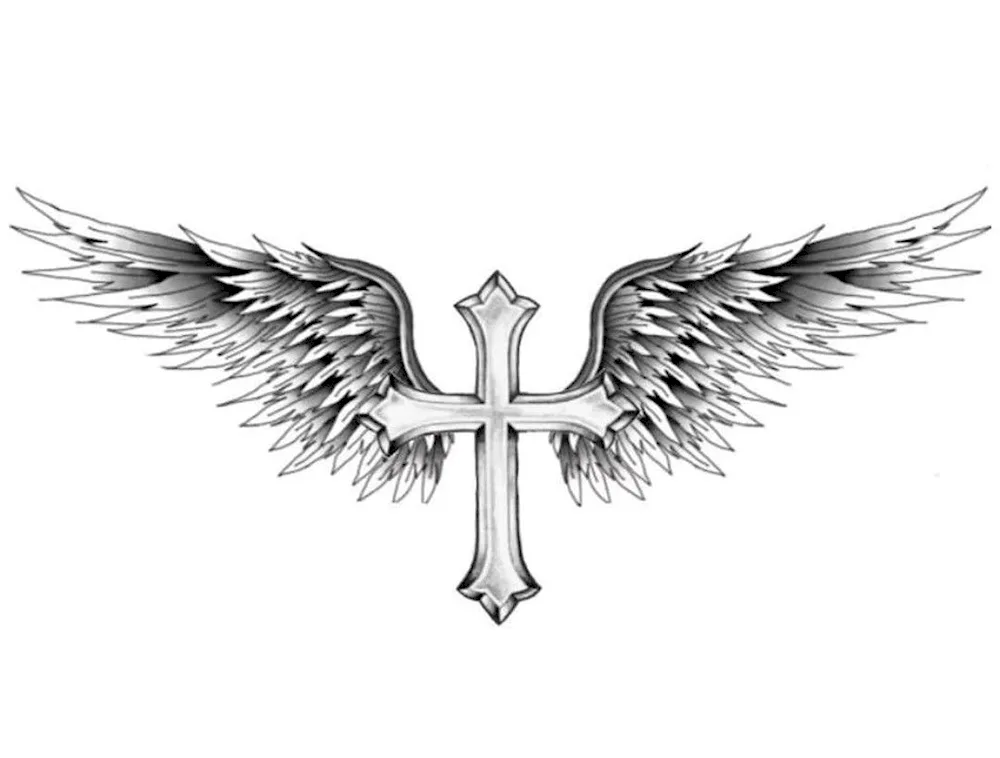 Tattoo cross with wings