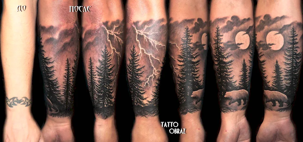 Blackwork forearm forest