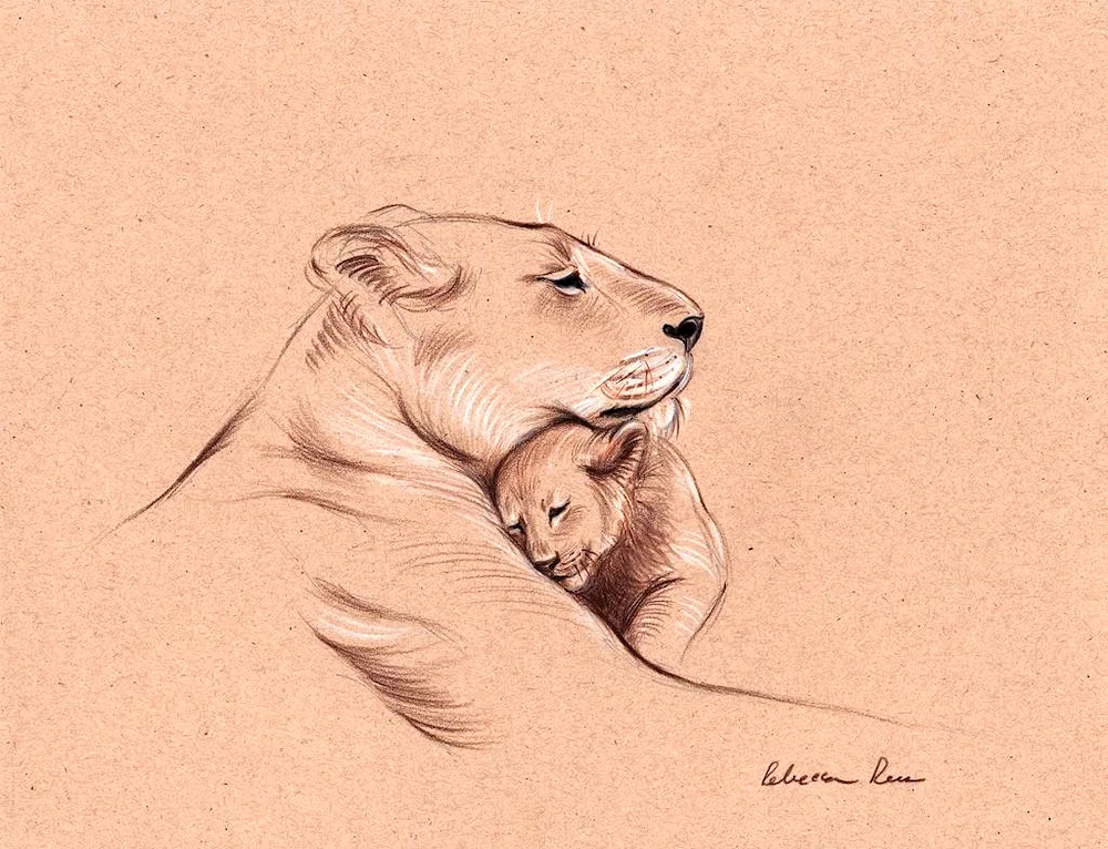 Tattoo Lion lioness and Lion cub