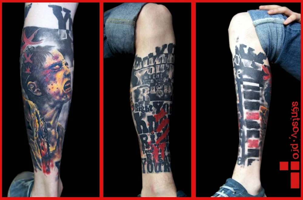 Biomechanics tattoo on the leg