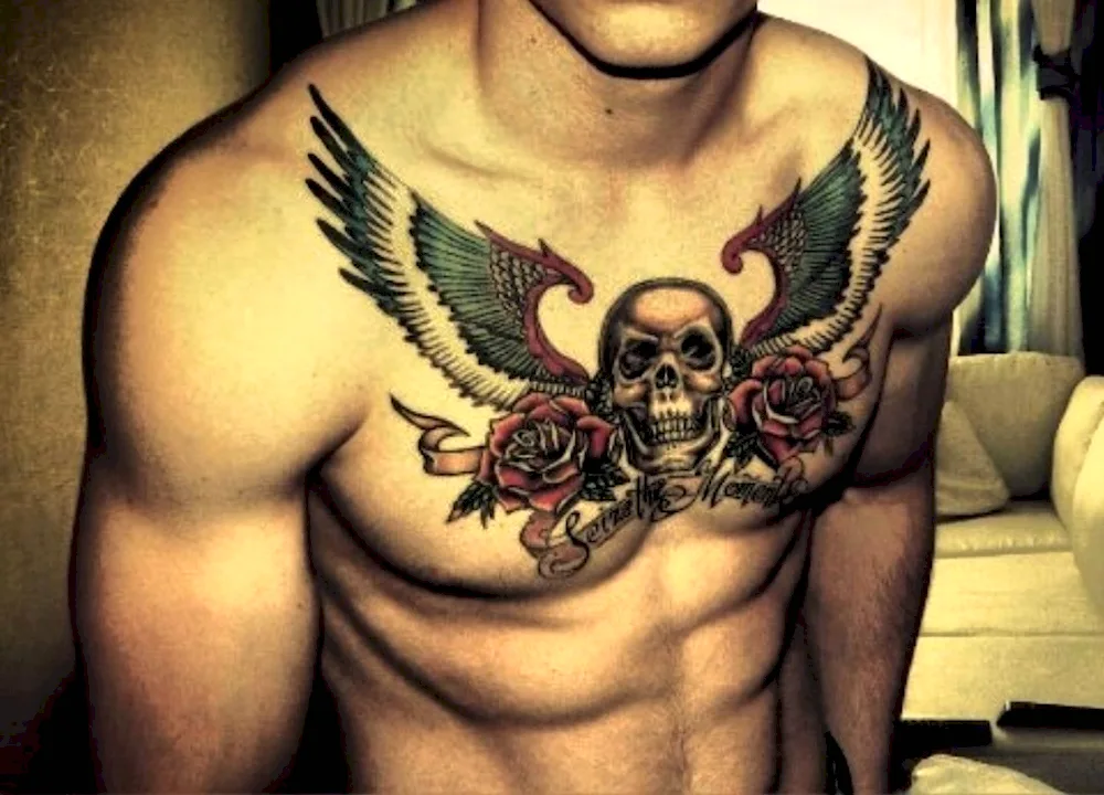 Chest Tattoo Shoulder to chest tattoo on men's chest