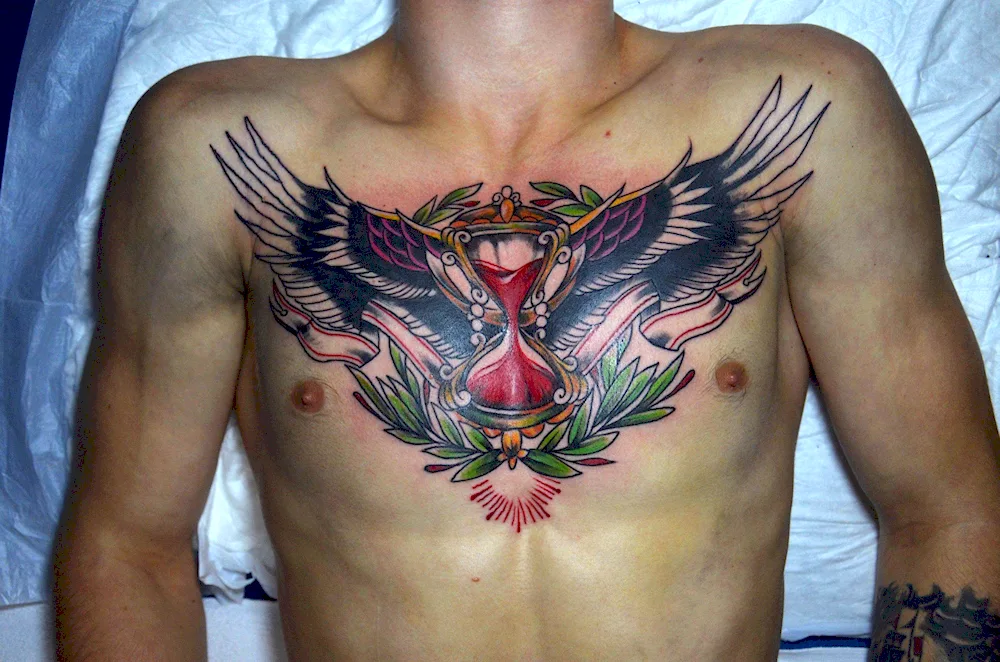 Men's sternum tattoo. colour