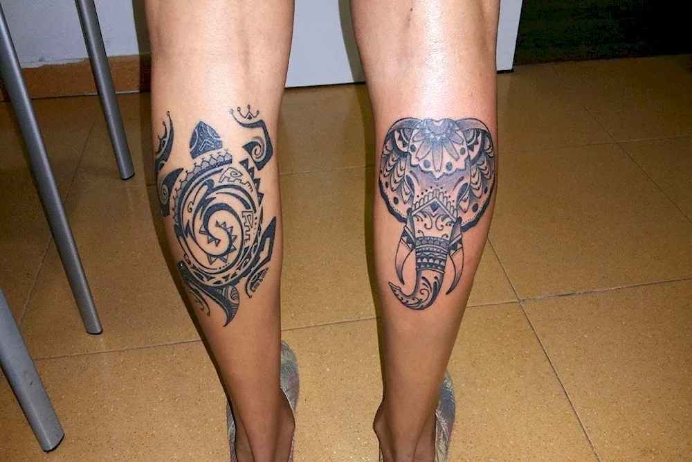 Polynesia tattoo on the calf