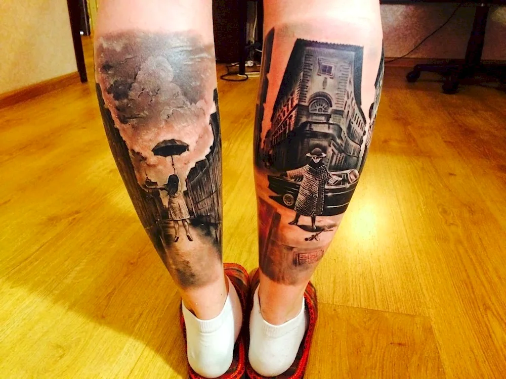 Men's leg tattoo