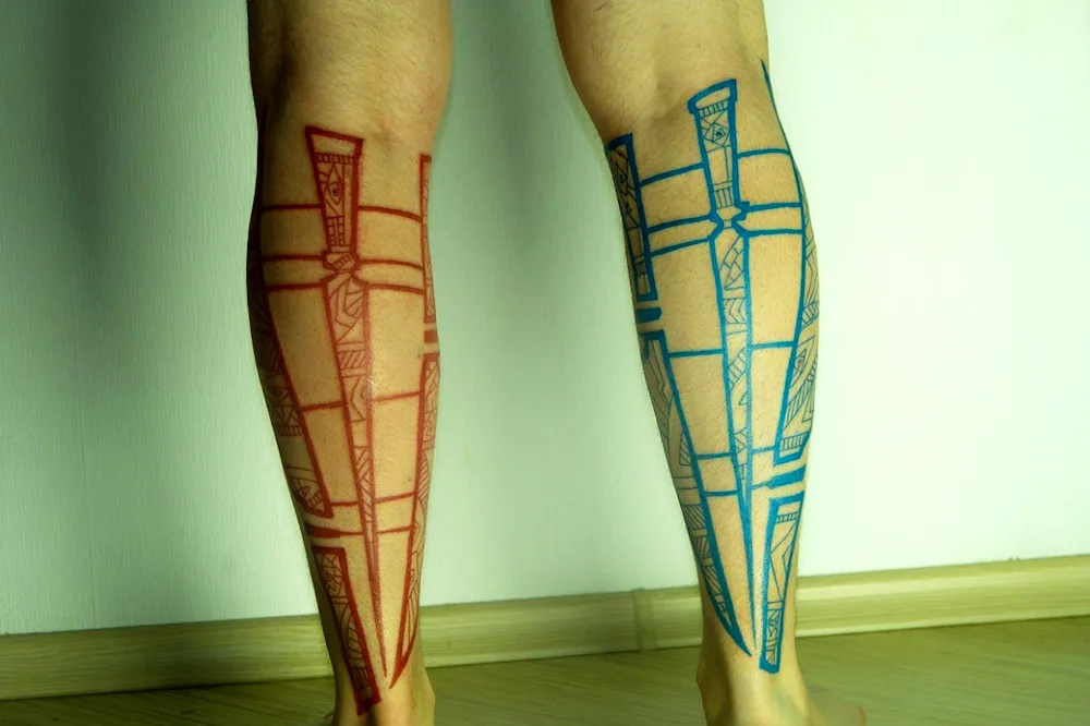 Biomechanics tattoo on the leg