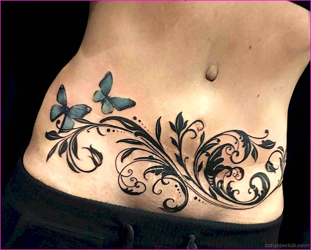 Colour tattoo on abdomen