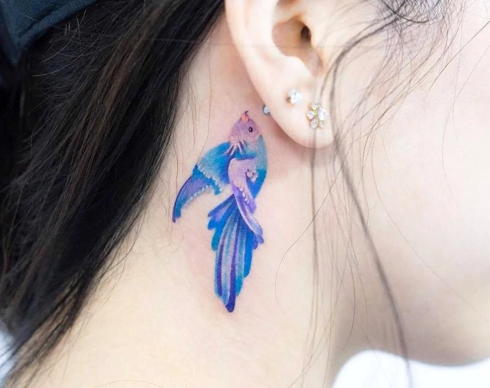 Swallow tattoo on the neck