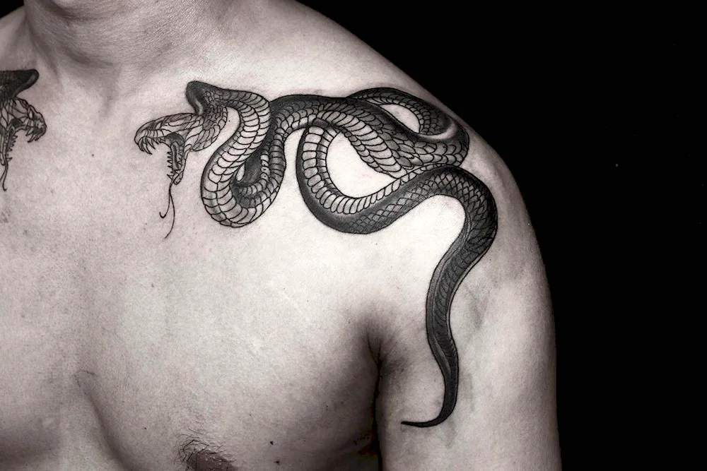 Snake tattoo around neck