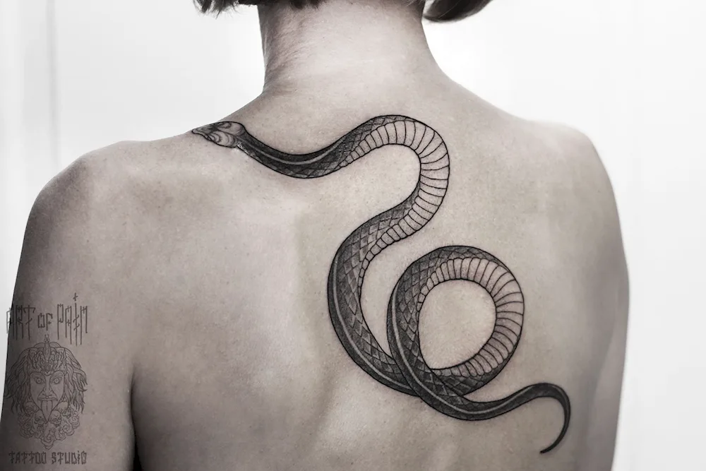 Snake tattoo around neck