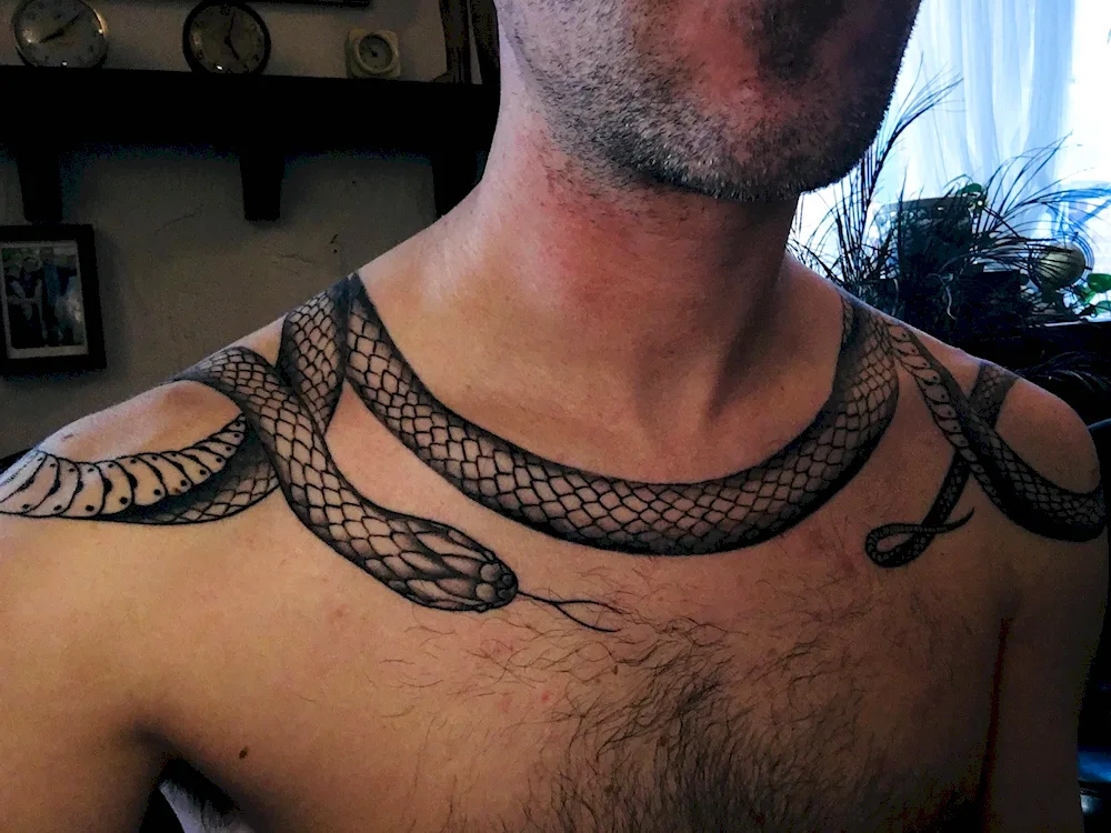 Snake tattoo around neck