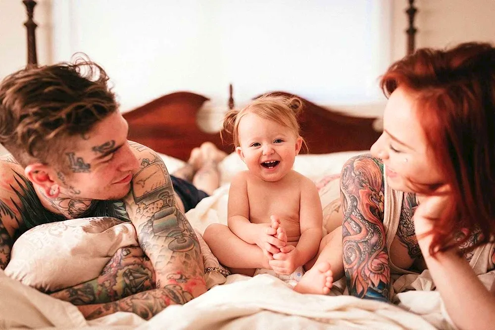 Tattooed family with kids