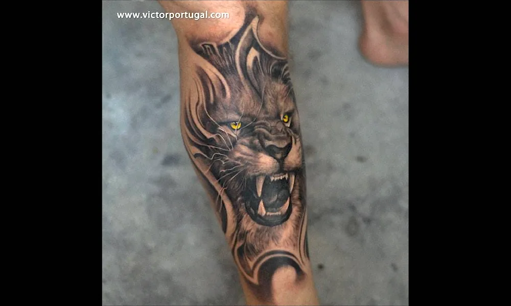 Lion cheek tattoo