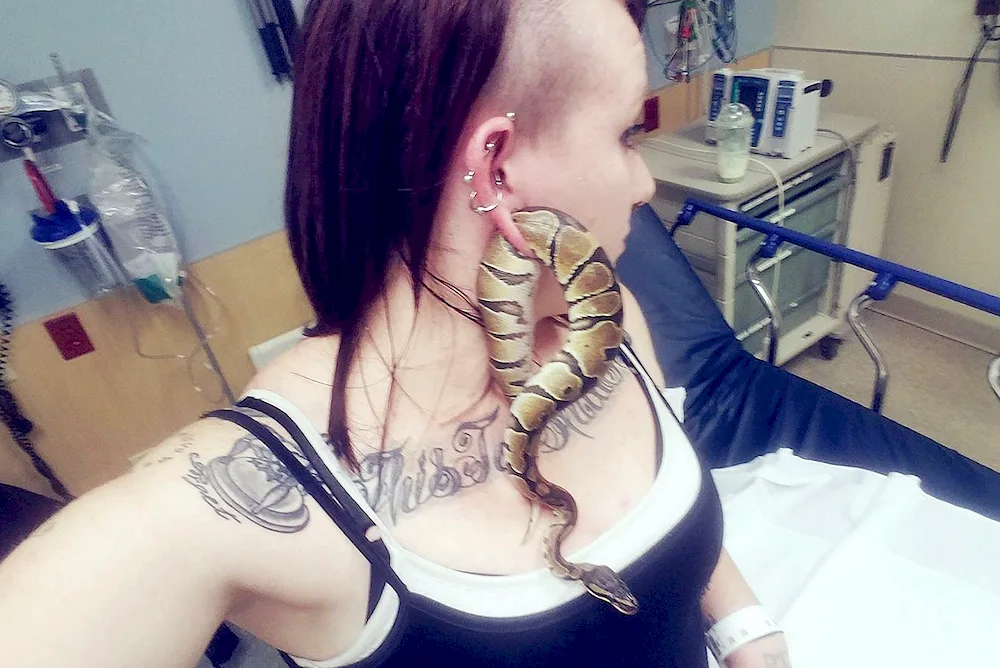 Snake tattoo around neck