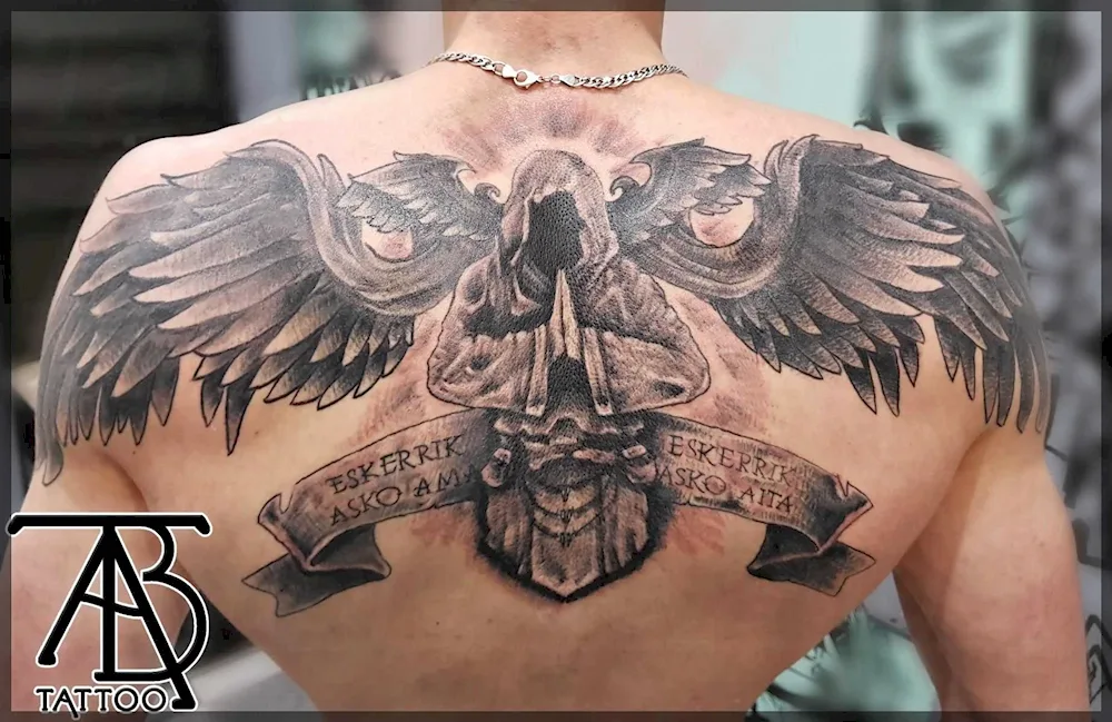 Angel tattoos on back