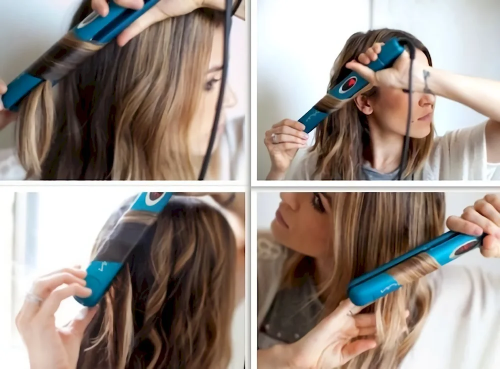 Curls with a flat iron for medium hair