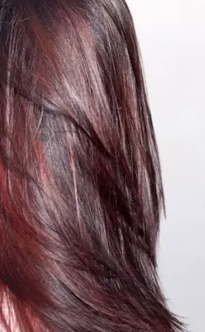 Dark hair with red highlights