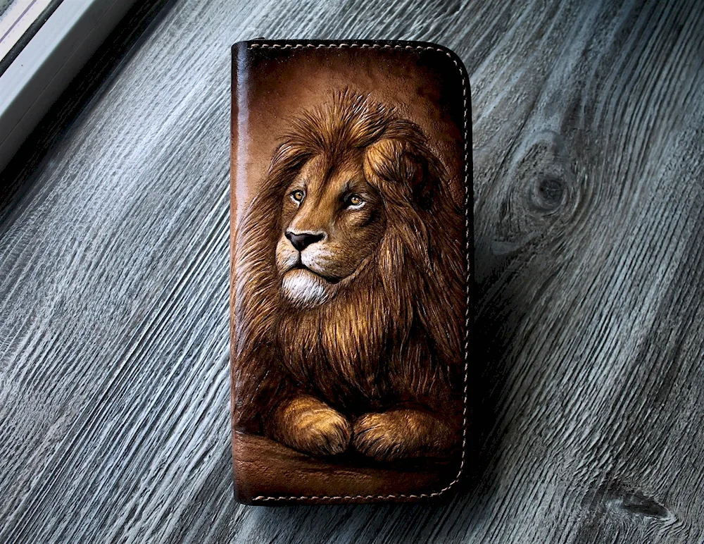 Tiger engraving on leather