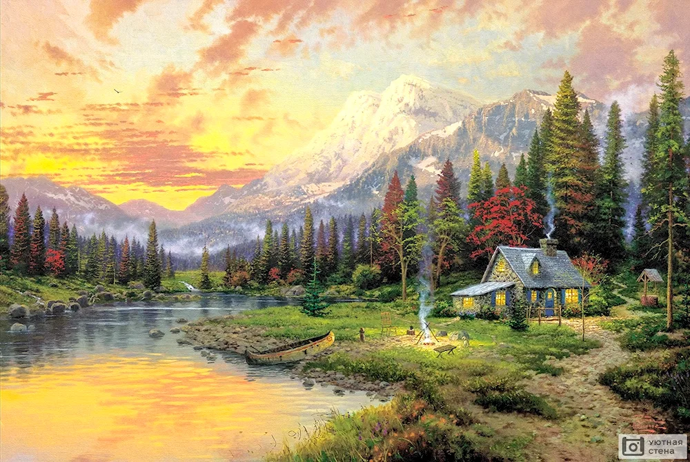 Thomas Kinkade mountain painting