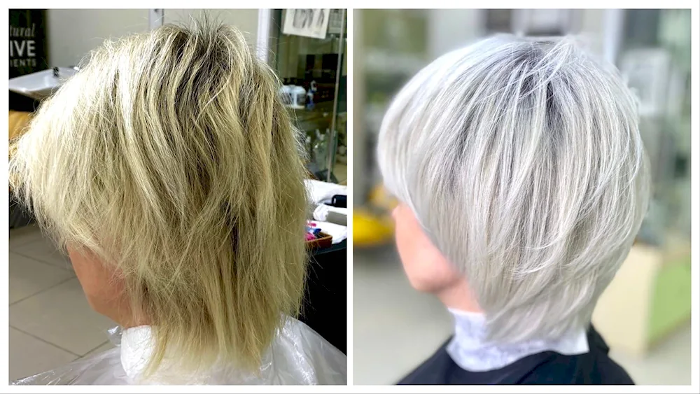 Total blonde with darkening roots short