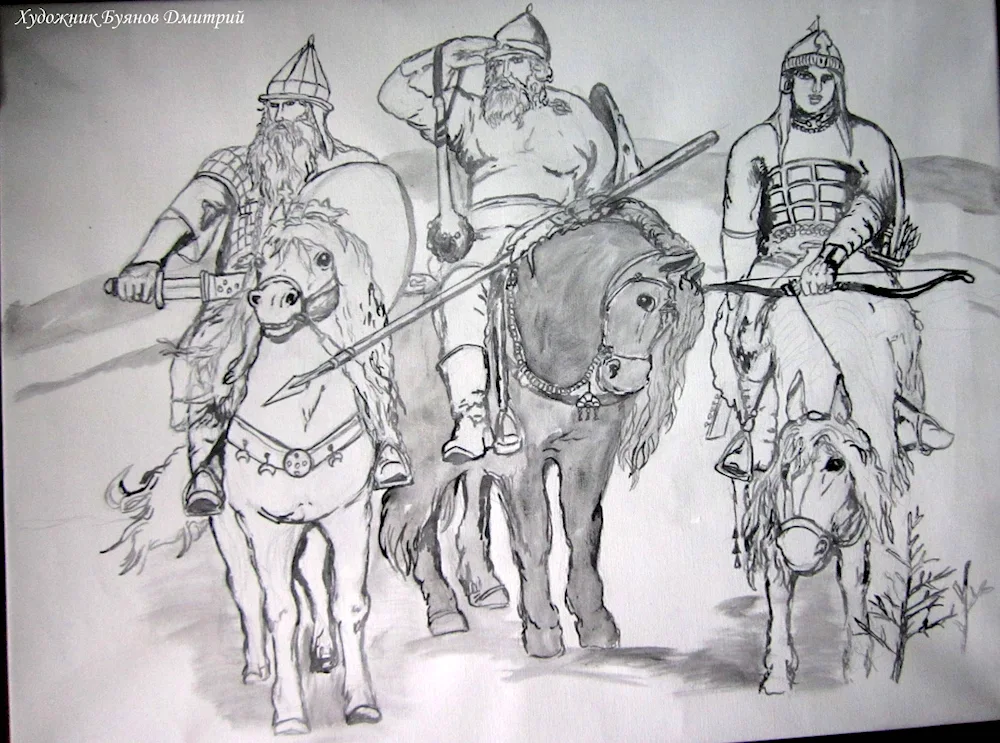 Three bogatyrs Vasnetsov black and white