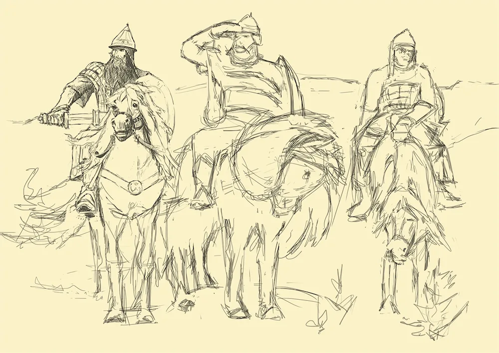 Three bogatyrs Vasnetsov black and white