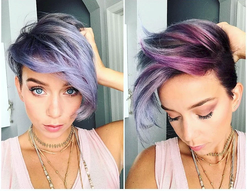 Olivia Aubrain with purple hair