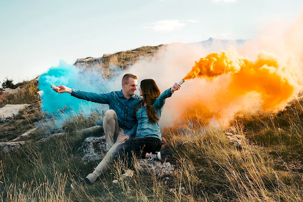 Coloured smoke bombs for photo shoot