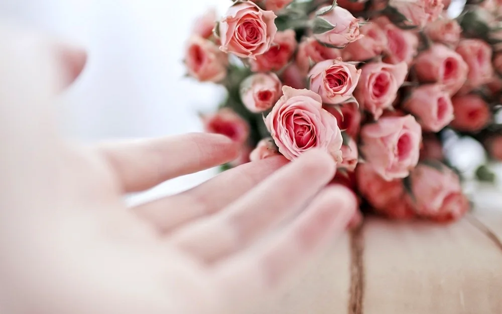 Flowers in the palms of the hands.