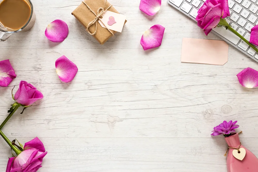 Flowers on wooden background