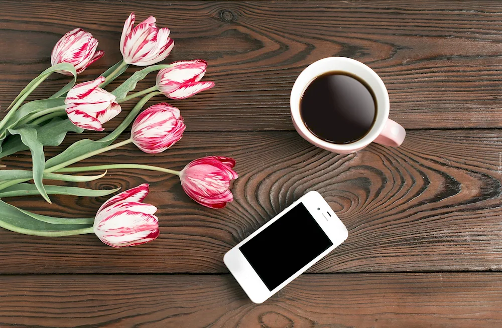 Flowers on a wooden table