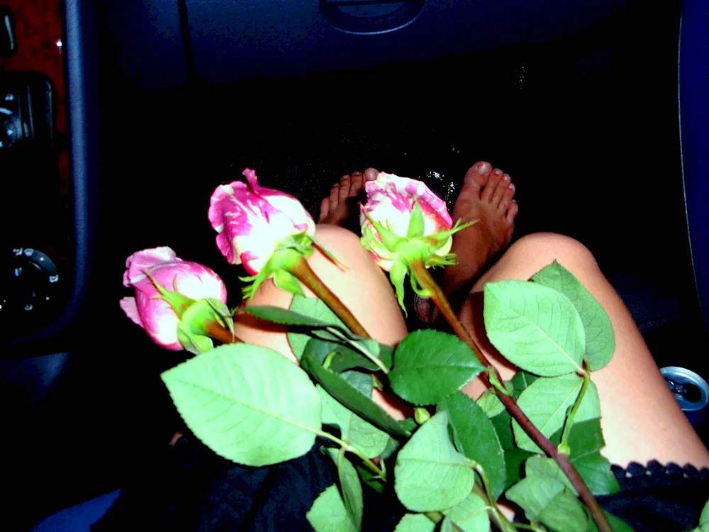 Bouquet of flowers in the car