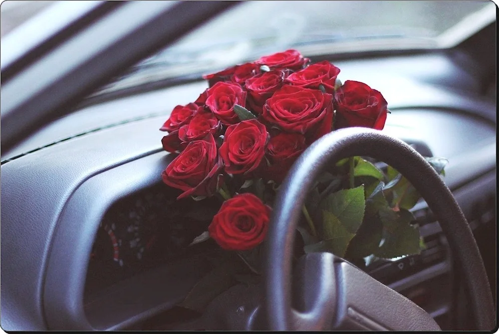 Flowers in the interior of the car