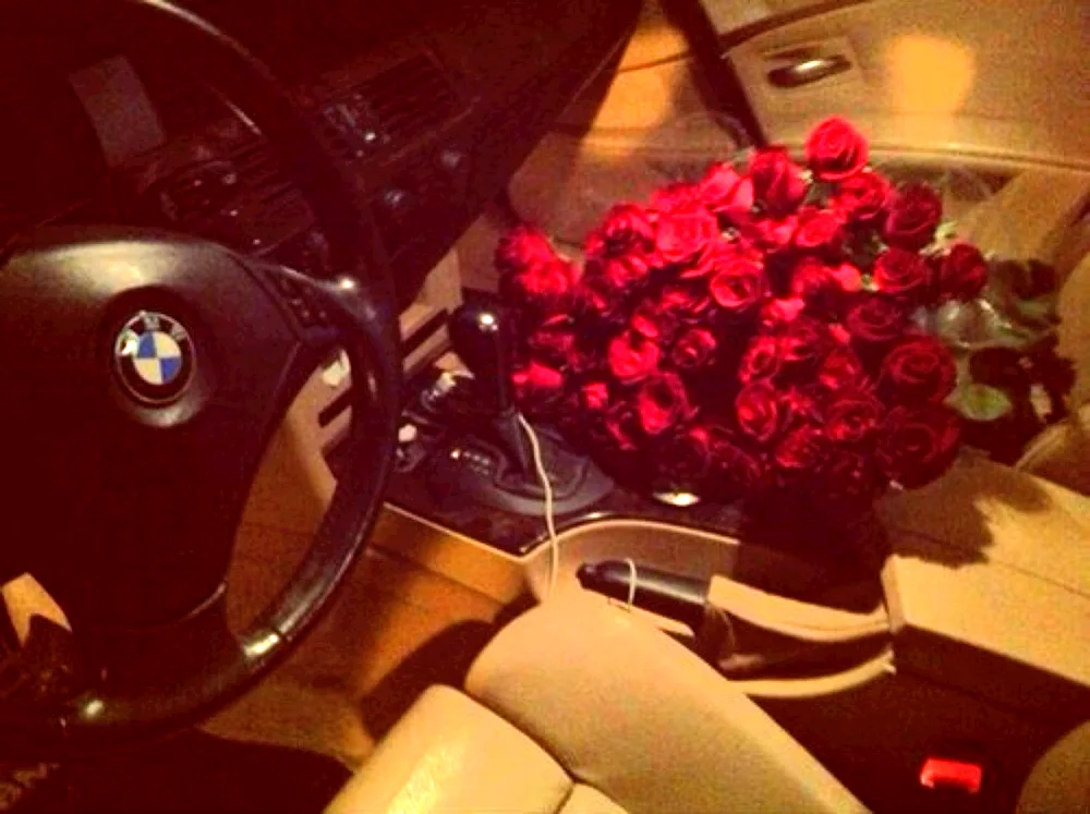 Bouquet in the car