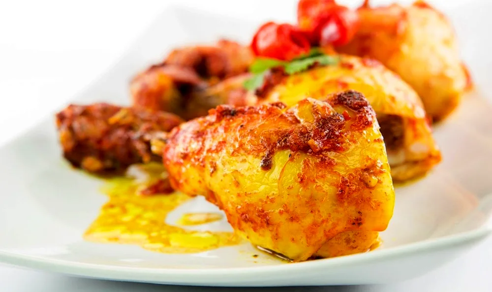 Chicken stuffed with oranges for a holiday table