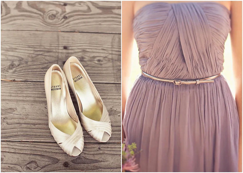 Shoes under lavender dress