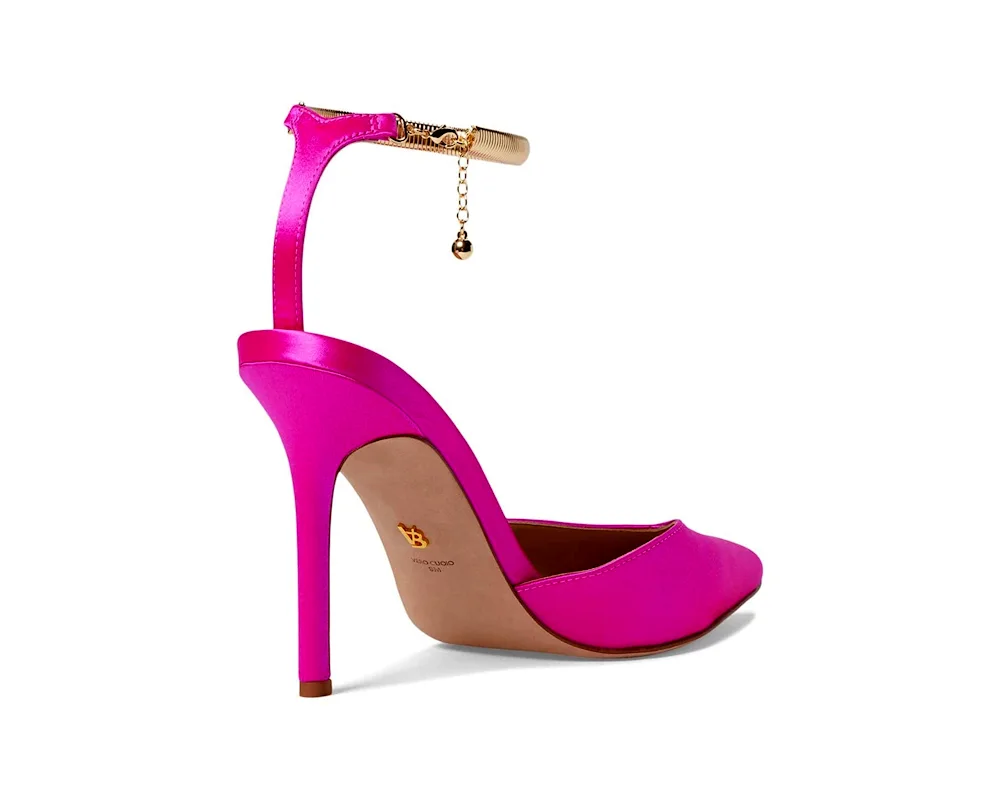 Shoes under fuchsia dress