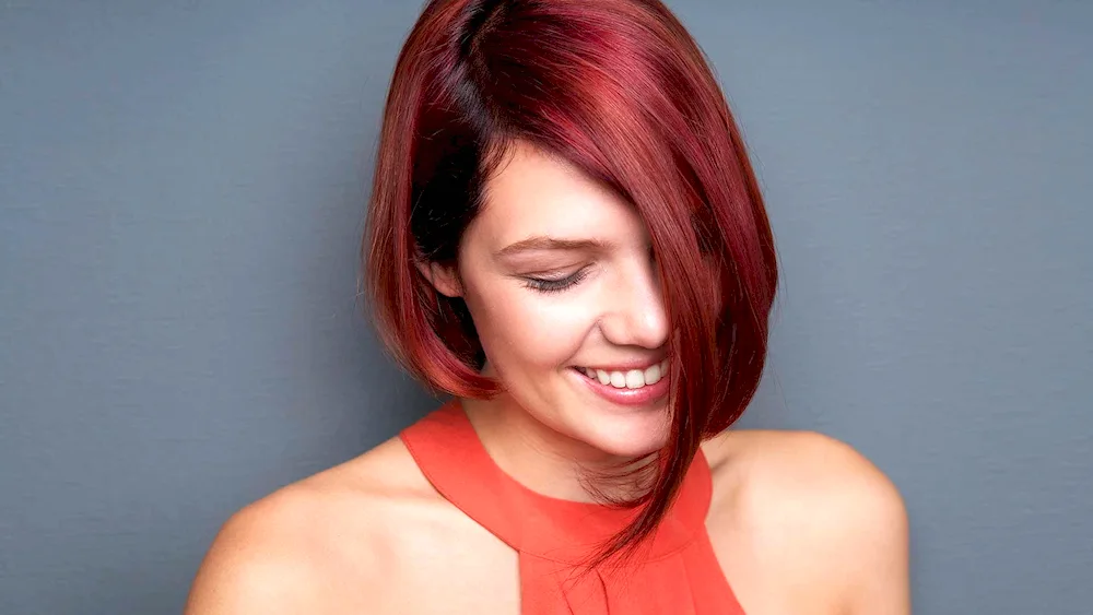 Lily Collins burgundy bob red hair
