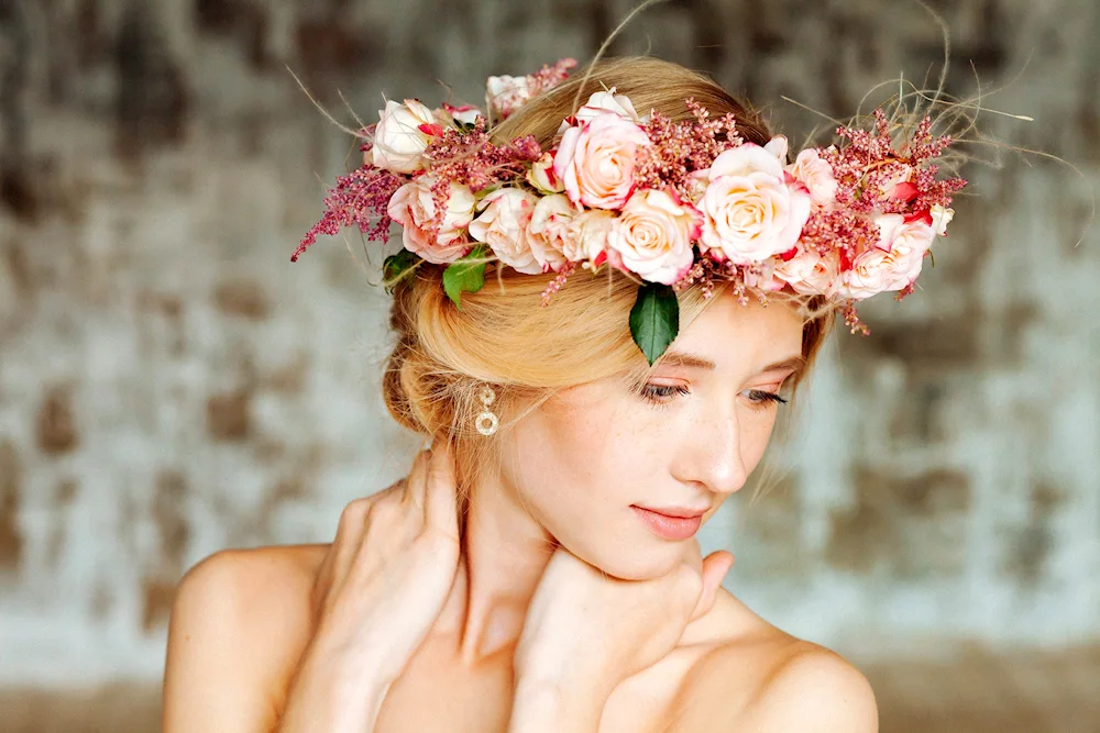 Photoshoot with flowers in her hair