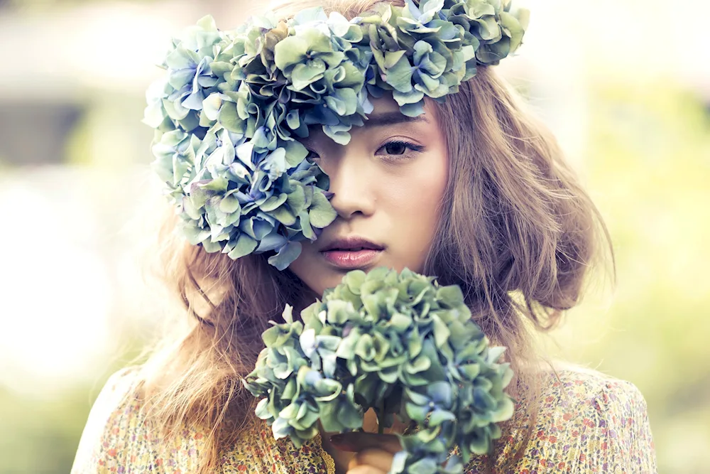 Girl Spring with a wreath on her head