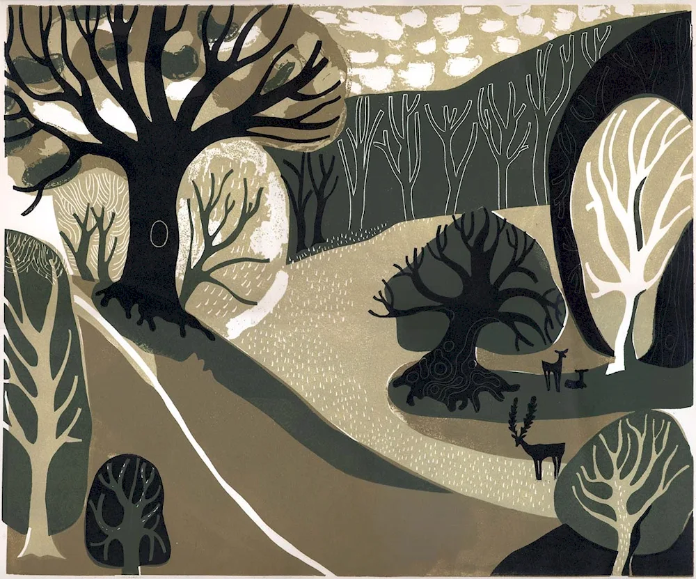 Viktor Ivanovich Russian artist winter linocut