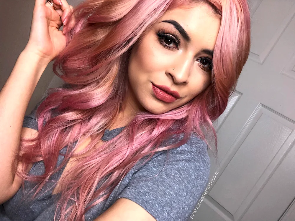 Pink chalking on dark hair